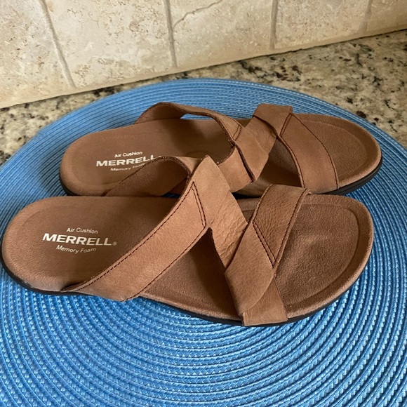 NWOT Merrell Slip-On Carob Tan Camel Leather Suede NEVER worn Sandals 6 - Picture 8 of 16